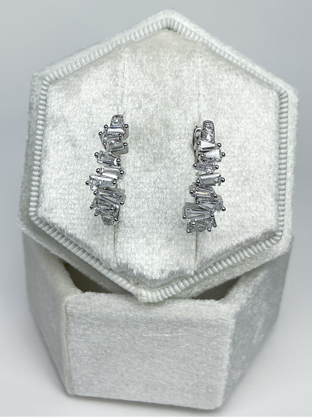 Tapered Baguette Cz C Hoop Earrings - Picture 7 of 9
